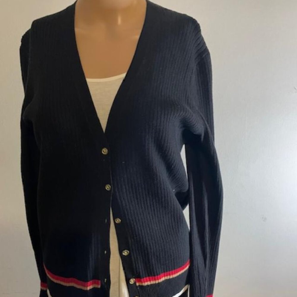 CARDIGAN - Anne Klein -Black & Red -Medium